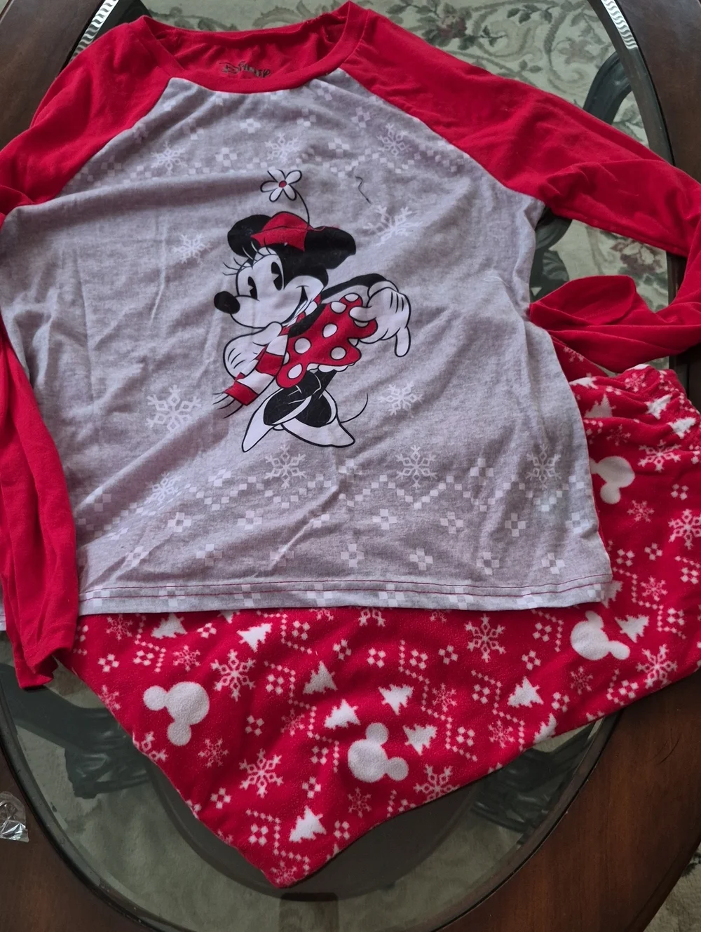 Minnie Mouse Red & Gray Holiday Pajama Set
